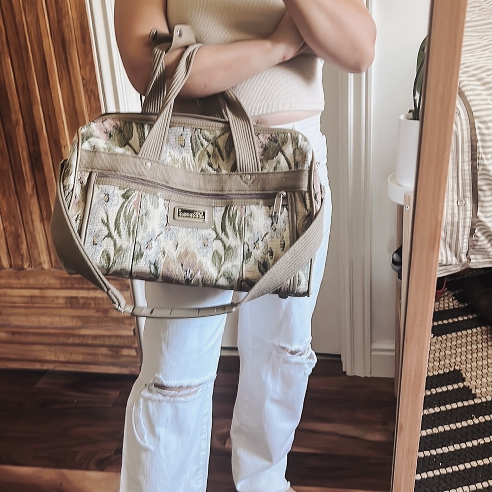 VINTAGE Llama Travel Adjustable Duffle Bag Patchwork Floral.